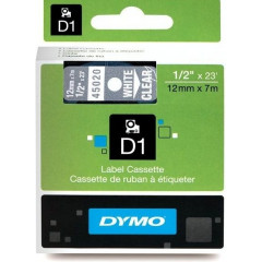 DYMO D1 - Self-adhesive - white on transparent - Roll (1.2 cm x 7 m) 1 cassette(s) label tape - for LabelMANAGER 160, 210D, 210D Kit, 210D Kit Case, 280, 360D, 420P, 420P Kit, 500TS, PnP